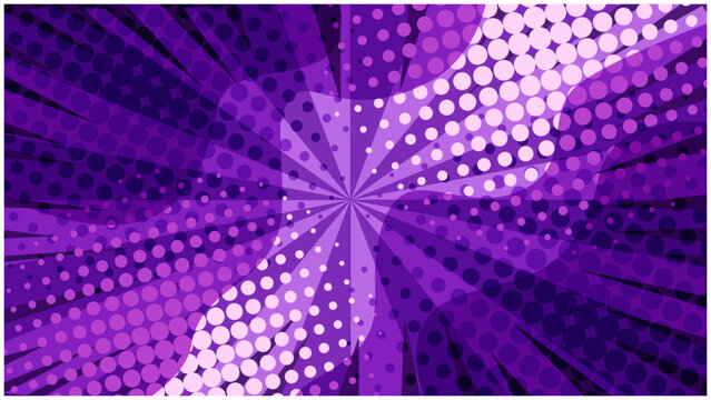 Abstract bright purple retro comic background with dotted halftone corners and wavy shapes. Vibrant violet texture with half tone pattern for comics book, manga design, anime poster