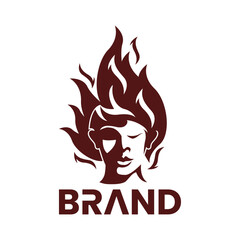 fire or flame woman head illustration in a one color