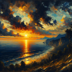 Zachód słońca nad morzem - obrazy, fototapety, plakaty