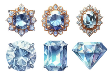 Diamond rhinestone watercolor illustration material set
