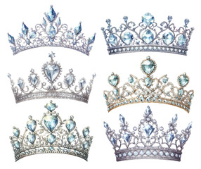 Diamond tiara watercolor illustration material set © Lapis