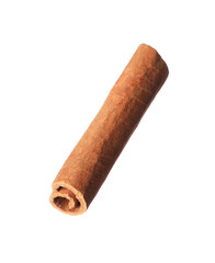 One aromatic cinnamon stick isolated on white