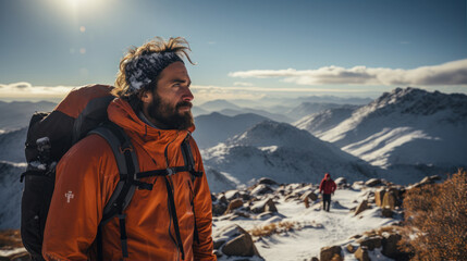 de invierno, montagna, nieve, deporte, esquiar, montagna, senderismo, trepador, mujer, cielo, naturaleza, catarro, escalada, paisaje, aventura, al aire libre, gente, activo, roca, caminante, hielo, sn