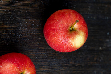 clean wet red apples , close-up
