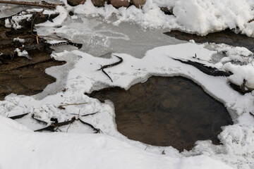 the ice on the river is reinforced with a plastic geogrid