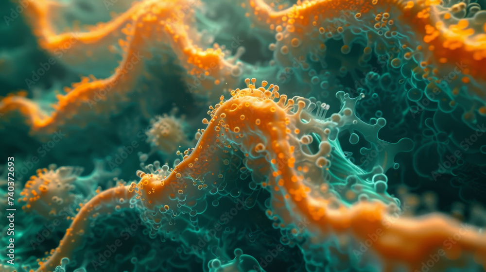 Poster an intricate maze of motion as bacteria and other microbes navigate through a complex maze of obstac