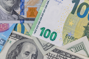 American dollars and European euros close-up
