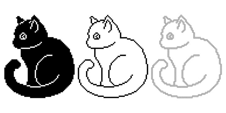 pixel art cat icon set isolated on white background.side view cat icon