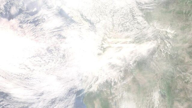 Earth zoom in from space and focus on Camas, Washington, USA. 3D Animation. Satellite view. Background for travel intro. Images from NASA