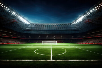 Dynamic shot capturing a soccer goal in a stadium. AI generative - obrazy, fototapety, plakaty