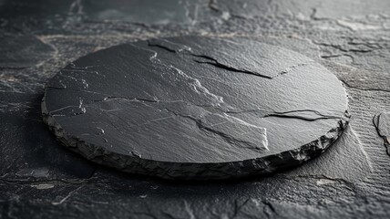 Sleek circular black stone platter centered on a textured background for elegant presentations