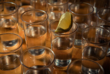 Tequila Shots with Lime and Salt. toast with tequila
