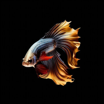 Elegant black and gold betta fish captured in photography. AI generative