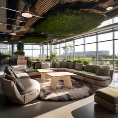 "Modern Indoor Oasis: Spacious Living Room with Plants and Stylish Furniture"