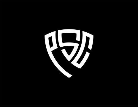 PSC creative letter shield logo design vector icon illustration