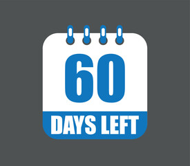 60 days left vector design. Countdown daily page calendar icon isolated on dark background