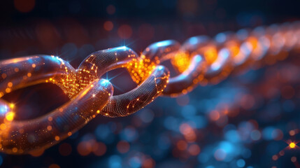 A seamless integration of blockchain technology in portfolio management visualized through a network of interconnected nodes and chains of data symbolizing transparency and