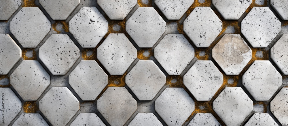 Poster a close up of a hexagonal tile pattern on a wall . high quality