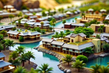 A miniature resort facility. real estate. sightseeing. shopping. trip. holiday. House. - obrazy, fototapety, plakaty