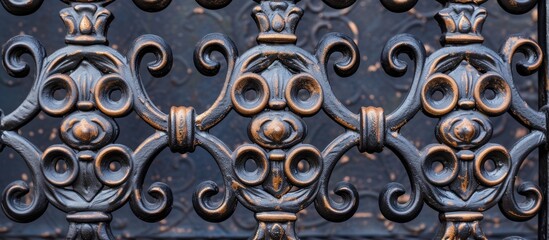 This photo captures a close-up view of a beautifully decorated iron gate, showcasing its intricate design and craftsmanship.