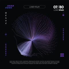 Minimal Poster with Abstract Lines Wireframes. Poster cover, album cover, book cover, black, blue and purple theme.