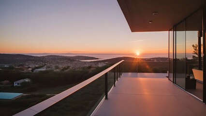 Sunset View from Modern Elegant Home: Spacious Windows and Balcony