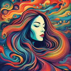 woman with long hair surreal background