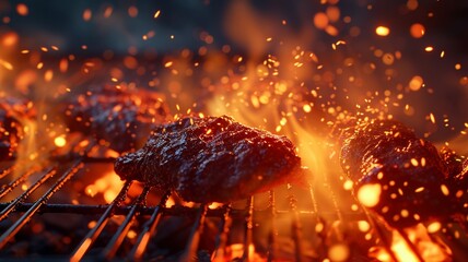 Dynamic blaze of a hot grill illustrating the powerful heat of charcoal cooking