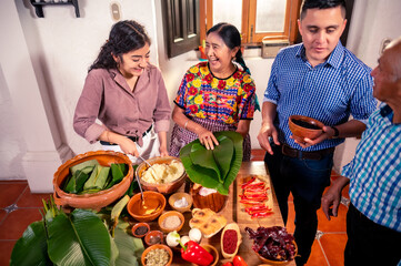 The grandchildren share the experience of making tamales with their grandparents.