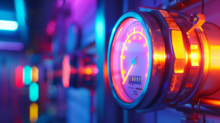 A pressure gauge on a central heating unit showing the optimal level for efficient heating. - obrazy, fototapety, plakaty