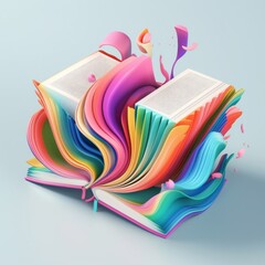 Open Book with Colorful Pages Exploding into Creative Shapes