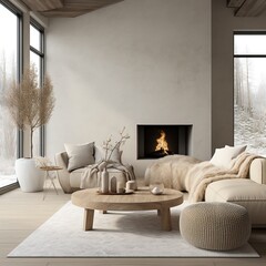 Interior composition of modern elegant living room with sophisticated palette 