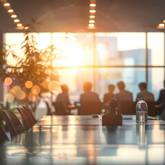Blur office meeting blurred background with business people working group in boardroom discussion, executive seminar or professional training in enterprise