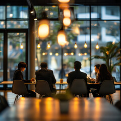 Blur office meeting blurred background with business people working group in boardroom discussion, executive seminar or professional training in enterprise