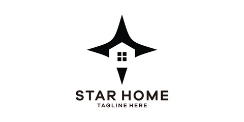 logo design combining a star shape with a house, logo design template, symbol idea.