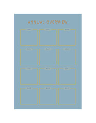 (Ocean Blue) Annual overview planner. Minimalist planner template set. Vector illustration.