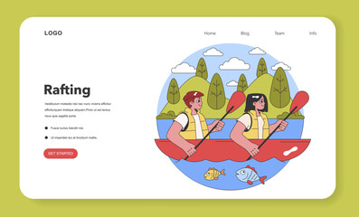 Fototapeta premium Dynamic River Rafting. Flat vector illustration.