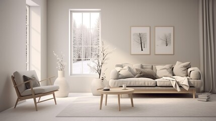 Interior design of modern elegant scandinavian living room 