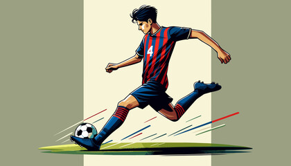Concept of an image of a young man playing soccer.  Vector illustration. © DRN Studio