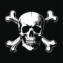 Dark Art Skull Head With Cross Sign Bone Tattoo Grunge Vintage horror illustration black white