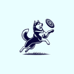 siberian husky Dog catching frisbee hand drawn art style Vector illustration
