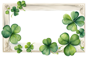 Watercolor rectangular clover shamrock frame illustration element for St Patrick's day decoration graphic design