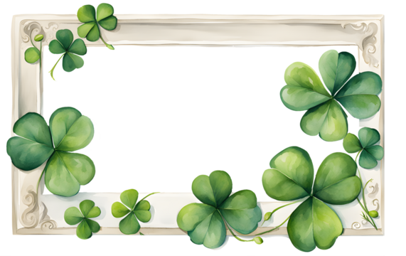 Watercolor rectangular clover shamrock frame illustration element for St Patrick's day decoration graphic design