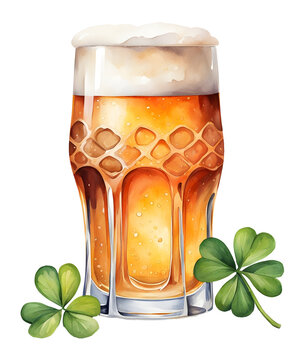 watercolor beer glass with shamrocks clip art preview