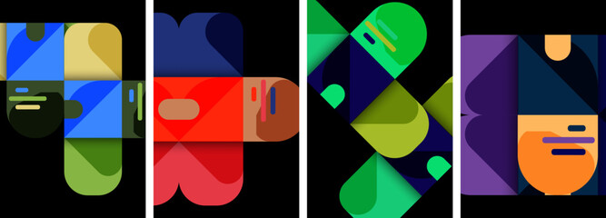 Geometric colorful poster backgrounds with squares and circles