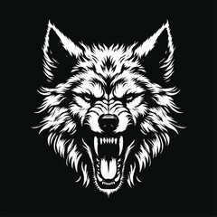 Obraz premium Dark Art Wolf Beast Roar Horror Wild Life Night Vintage Grunge Tattoo illustration Black White