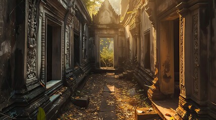 Abandoned city, Bangkok, ruined buildings, ruined temples, high view, beautiful light. - obrazy, fototapety, plakaty