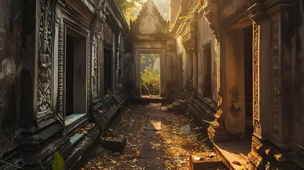 Fotobehang Abandoned city, Bangkok, ruined buildings, ruined temples, high view, beautiful light. © Jeerawut