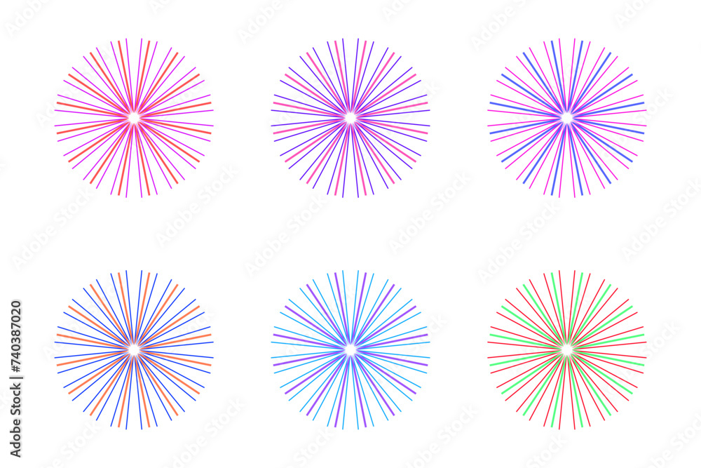 Wall mural set of simple colorful radial stripes – collection of decorative radial patterns isolated on a trans