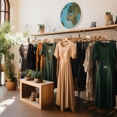 "Stylish Room with Green Dress and Button Accents"